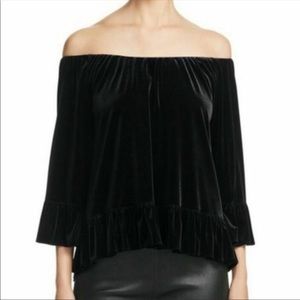 Sanctuary Julia Black Velvet Off Shoulder Long Sleeve Peplum Blouse Size L New